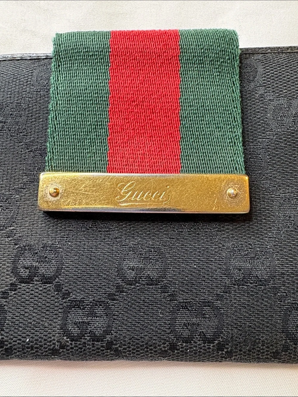 Gucci GG Wallet Black w/ Sherry Web Stripe - Picture 2 of 12